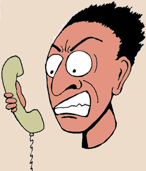 Red-faced irate person on the telephone